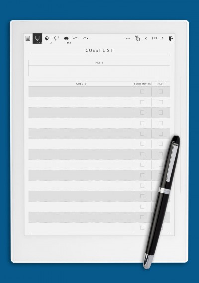 Party Guest List - Original Style Template for Supernote