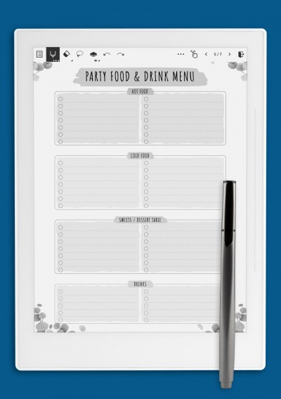 Party Menu - Floral Style Template for Supernote