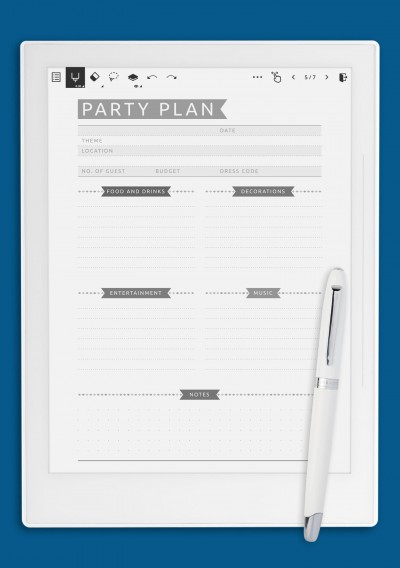Party Plan - Casual Style Template for Supernote