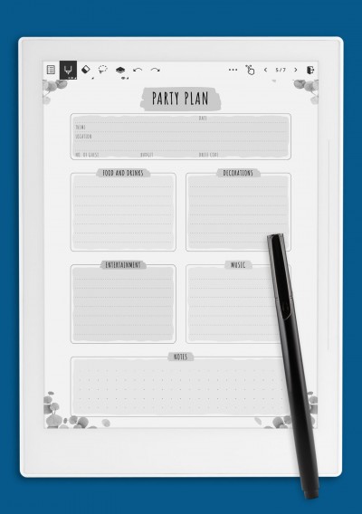 Party Plan - Floral Style Template for Supernote