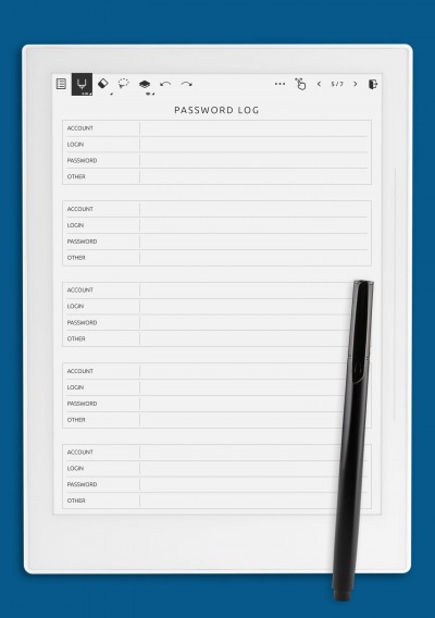 Password Log - Minimalist Style Template for Supernote