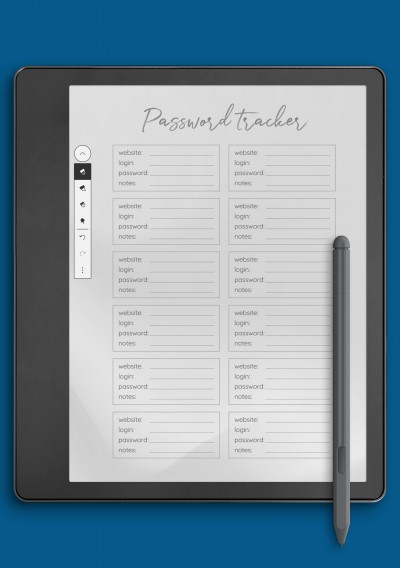 Monochrome Password Tracker Template for Kindle Scribe