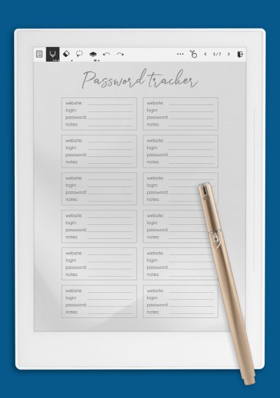 Password Tracker Template Grey for Supernote