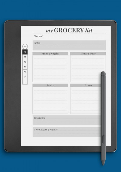 Personal grocery list template for Kindle Scribe