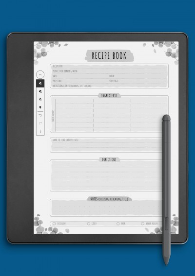 Kindle Scribe Recipe Book Template - Floral Style