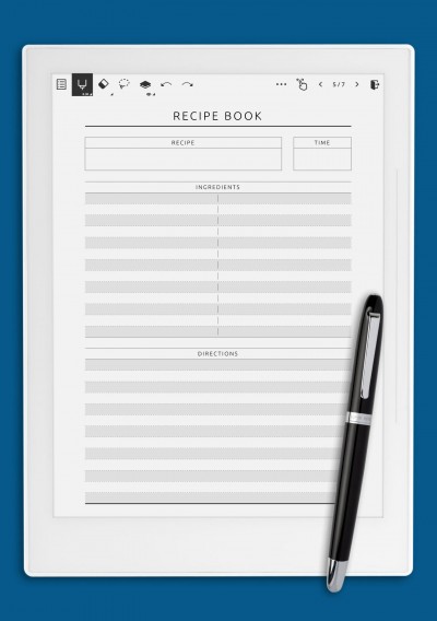 Supernote A5X Recipe Book Template Simple - Original Style