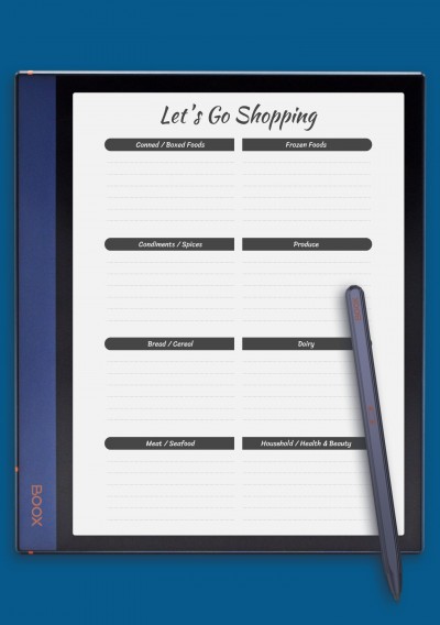 Shopping list template for BOOX Note