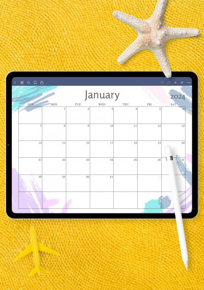 iPad Template Horizontal Simple Colored Monthly Calendar