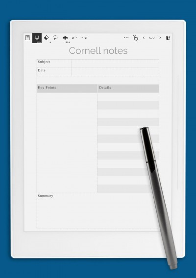 Simple Cornell Note-Taking Worksheet Template for Supernote
