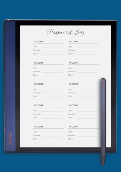 Simple Font Password Log Template for BOOX Note Air