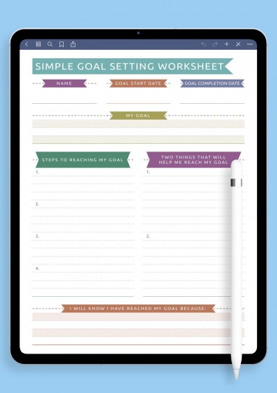 Simple Goal Setting Worksheet Template - Casual Style for GoodNotes