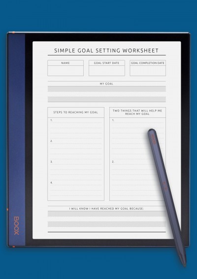 Simple Goal Setting Worksheet - Original Style Template for BOOX Note