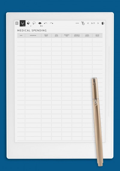 Simple Medical Spending Tracker Template for Supernote A5X