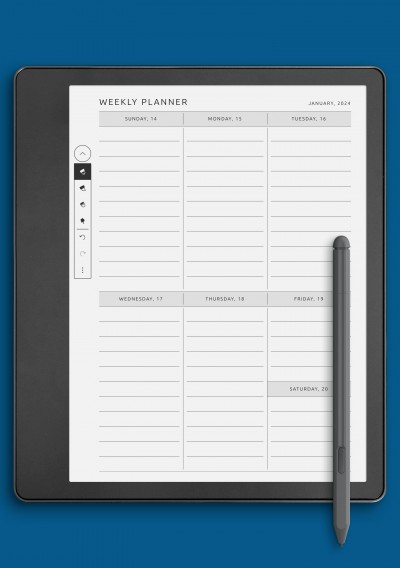 Simple Monochrome One-Page Weekly Schedule Template for Kindle Scribe