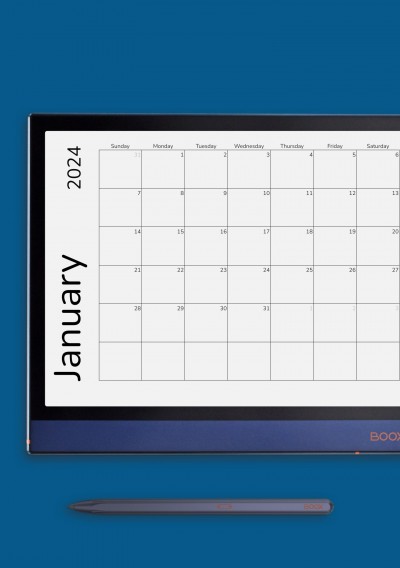 Horizontal Simple Monthly Calendar Grid for Onyx BOOX