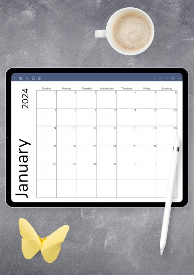 GoodNotes Horizontal Simple Monthly Calendar Grid