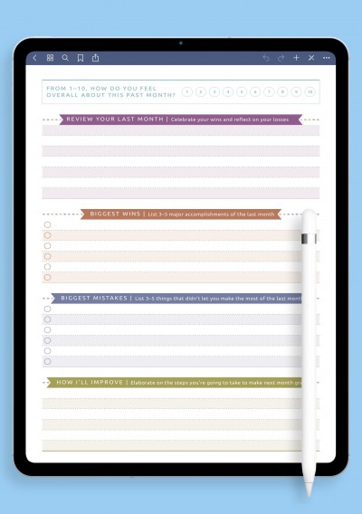 Notability Simple Monthly Goal Review Template - Casual Style