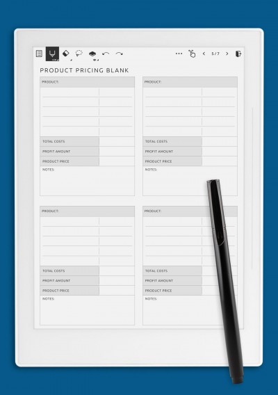Simple Product Pricing Blank Template for Supernote