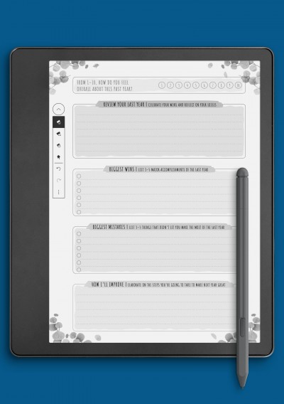 Kindle Scribe Simple Yearly Goal Review Template - Floral Style