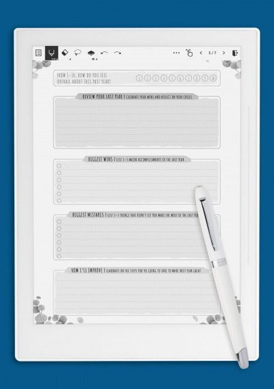 Supernote A5X Simple Yearly Goal Review Template - Floral Style