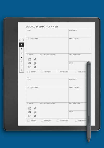 Social Media Planner Template for Kindle Scribe