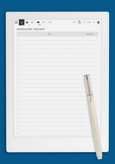 Supernote A5X Student Homework Tracker Template