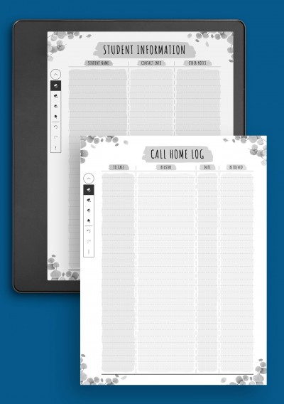 Kindle Scribe Student Info &amp; Call Home - Floral Style Template