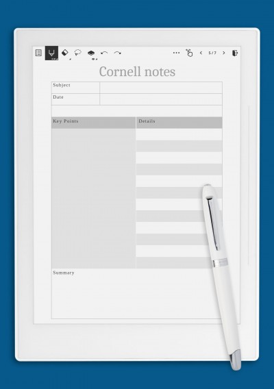 Cornell Notes Template Blue Background template for Supernote