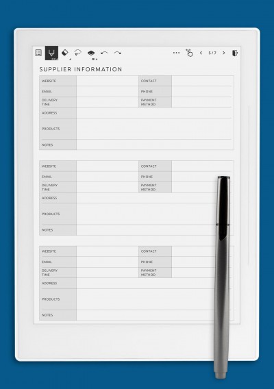 Supplier Information Template for Supernote A6X