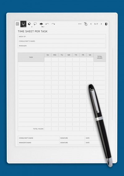 Time Sheet Per Task Template for Supernote A6X