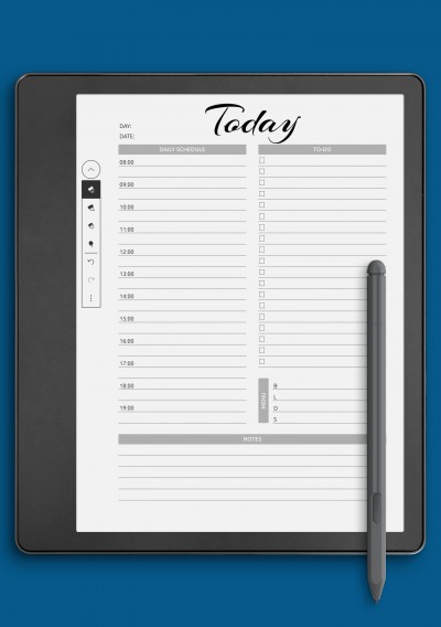 Kindle Scribe Today hourly planner template
