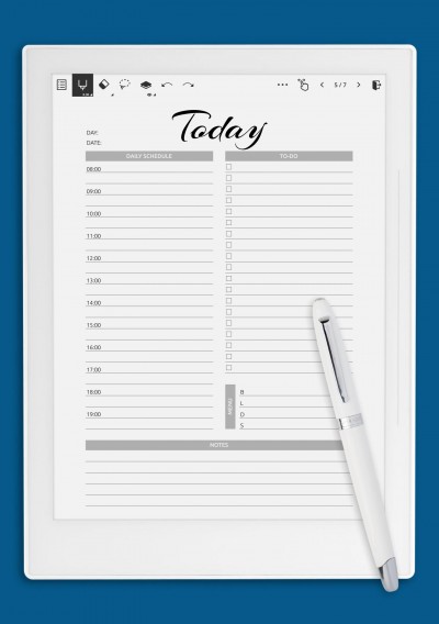 Today hourly planner template for Supernote