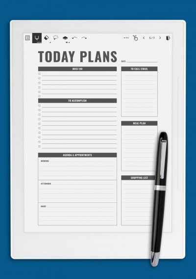 Supernote A5X Today Plans with Agenda &amp; Appointments Template