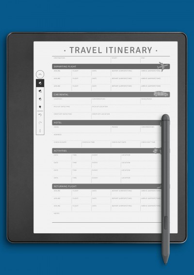 Travel Itinerary template for Kindle Scribe