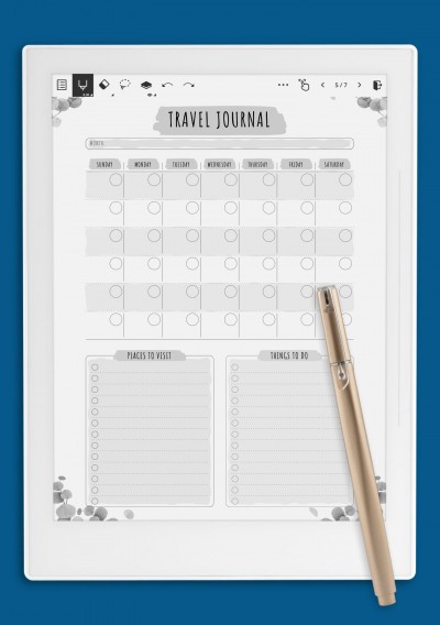 Supernote Travel Journal Template - Floral Style