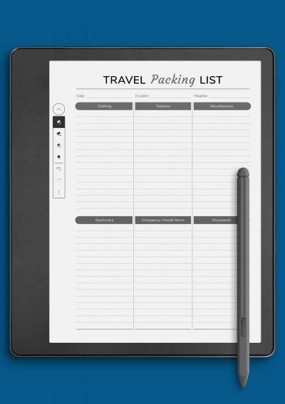 Kindle Scribe Travel Packing List Template