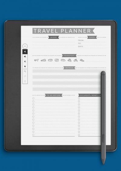 Travel Planner Template - Casual Style for Kindle Scribe