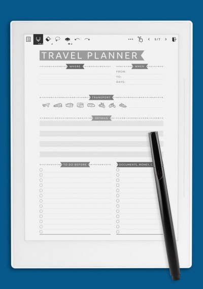 Supernote Travel Planner Template - Casual Style