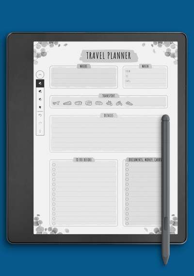Travel Planner Template - Floral Style for Kindle Scribe
