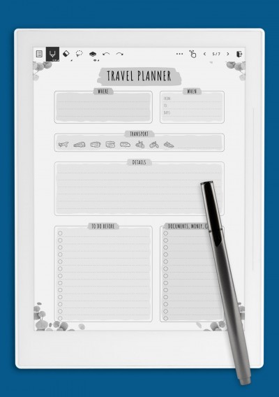 Supernote Travel Planner Template - Floral Style