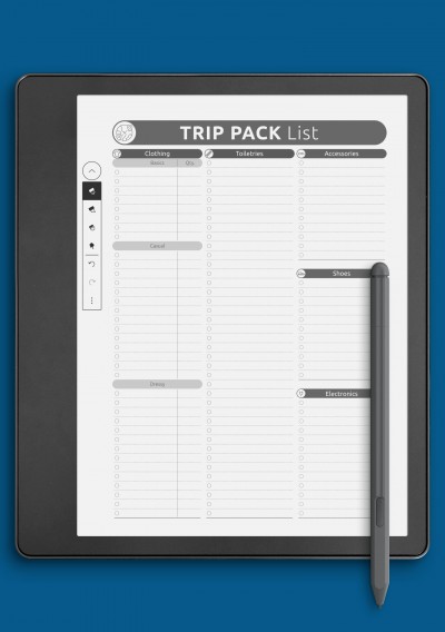 Trip Pack List Template for Kindle Scribe