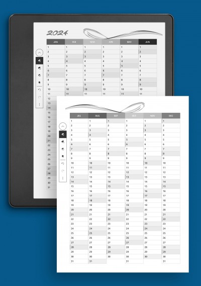 Two pages vertical calendar template for Kindle Scribe