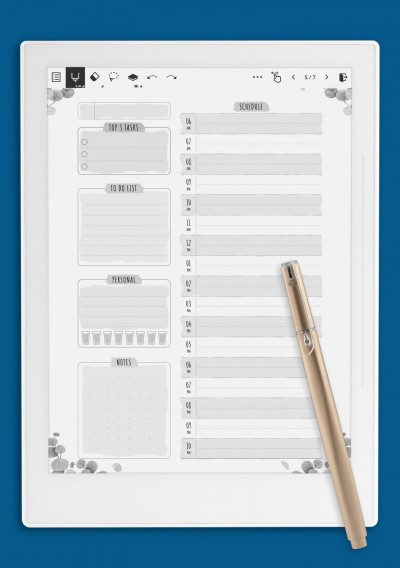 Undated Daily Planner Template - Floral Style for Supernote