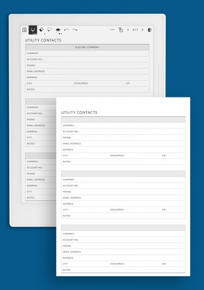 Utility Contacts Template for Supernote A5X