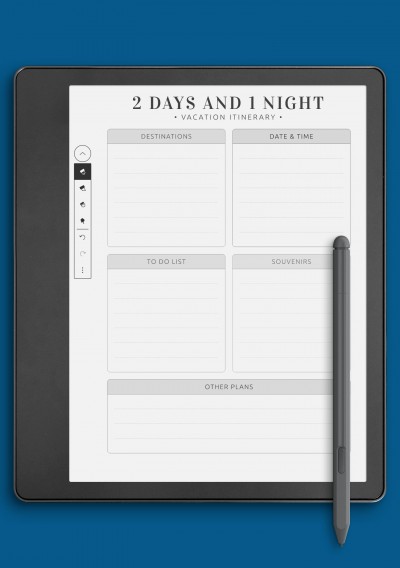 Vacation Itinerary template for Kindle Scribe