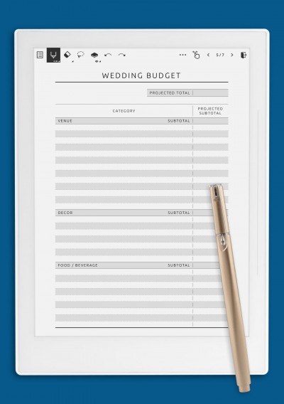 Wedding Budget Template - Original for Supernote