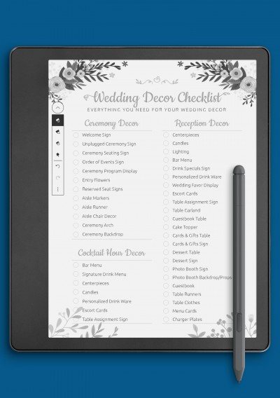 Wedding Decor Checklist - Shabby Chic Style Template for Kindle Scribe