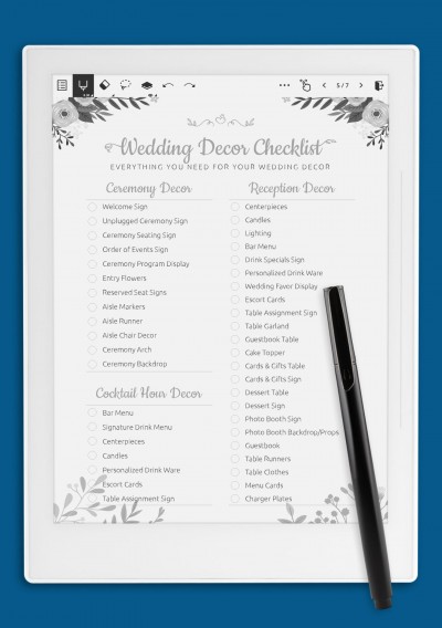 Supernote A6X Wedding Decor Checklist - Shabby Chic Style Template