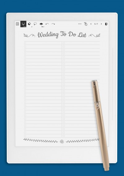 Supernote A6X Wedding To Do List - Romantic Style Template