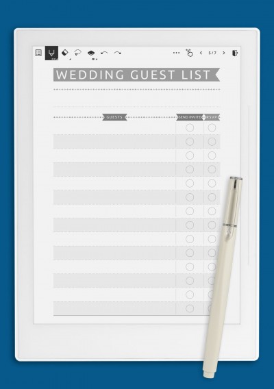 Supernote A6X Wedding Guest List - Casual Style Template